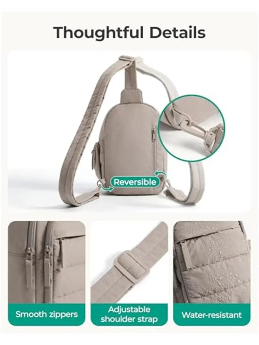 Puffer Sling Bag RFID Crossbody Chest Bag Quilted Water Resistant Travel Purse